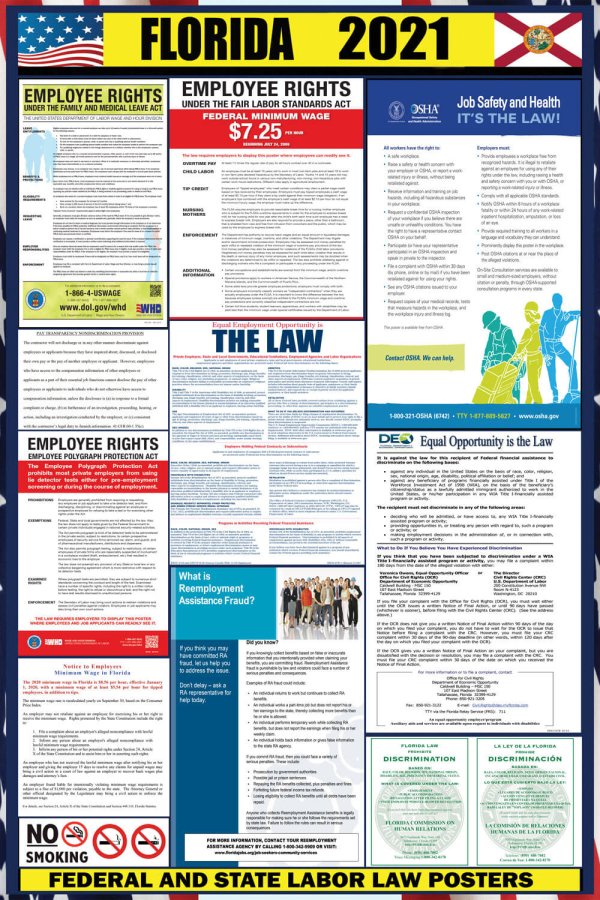 2021 Florida Labor Law Posters ⭐ State, Federal, OSHA LABORLAWHRSIGNS