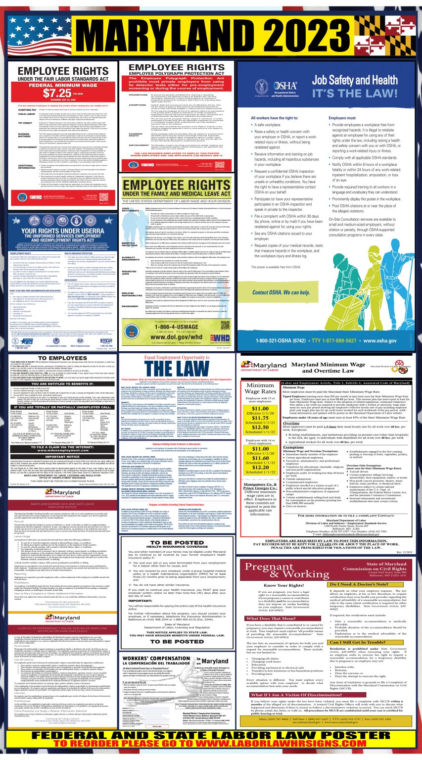 2023 Maryland Labor Law Posters ⭐ | State, Federal, OSHA | LABORLAWHRSIGNS