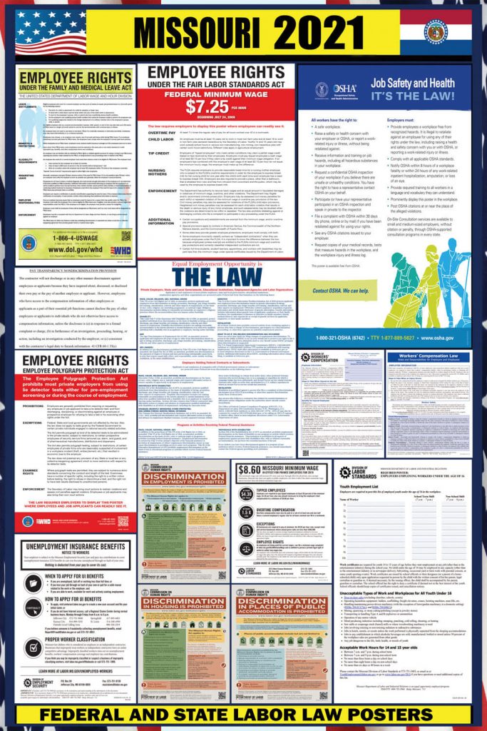 2021 Missouri State and Federal Labor Law Poster MO LABORLAWHRSIGNS