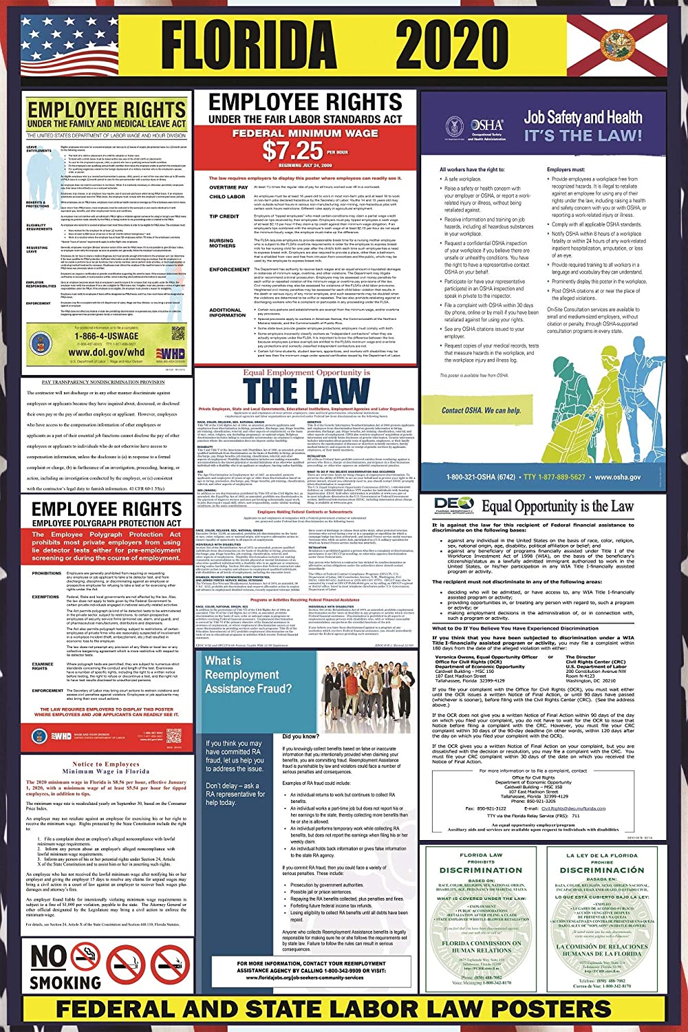 2021 Florida State And Federal Labor Law Poster FL LABORLAWHRSIGNS