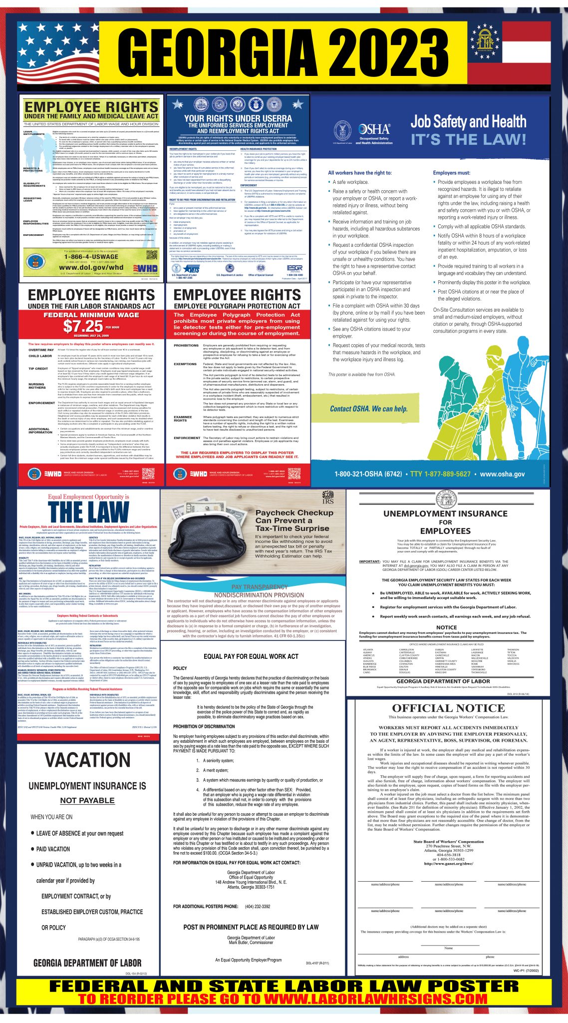 2023 Georgia Labor Law Posters State Federal OSHA LABORLAWHRSIGNS