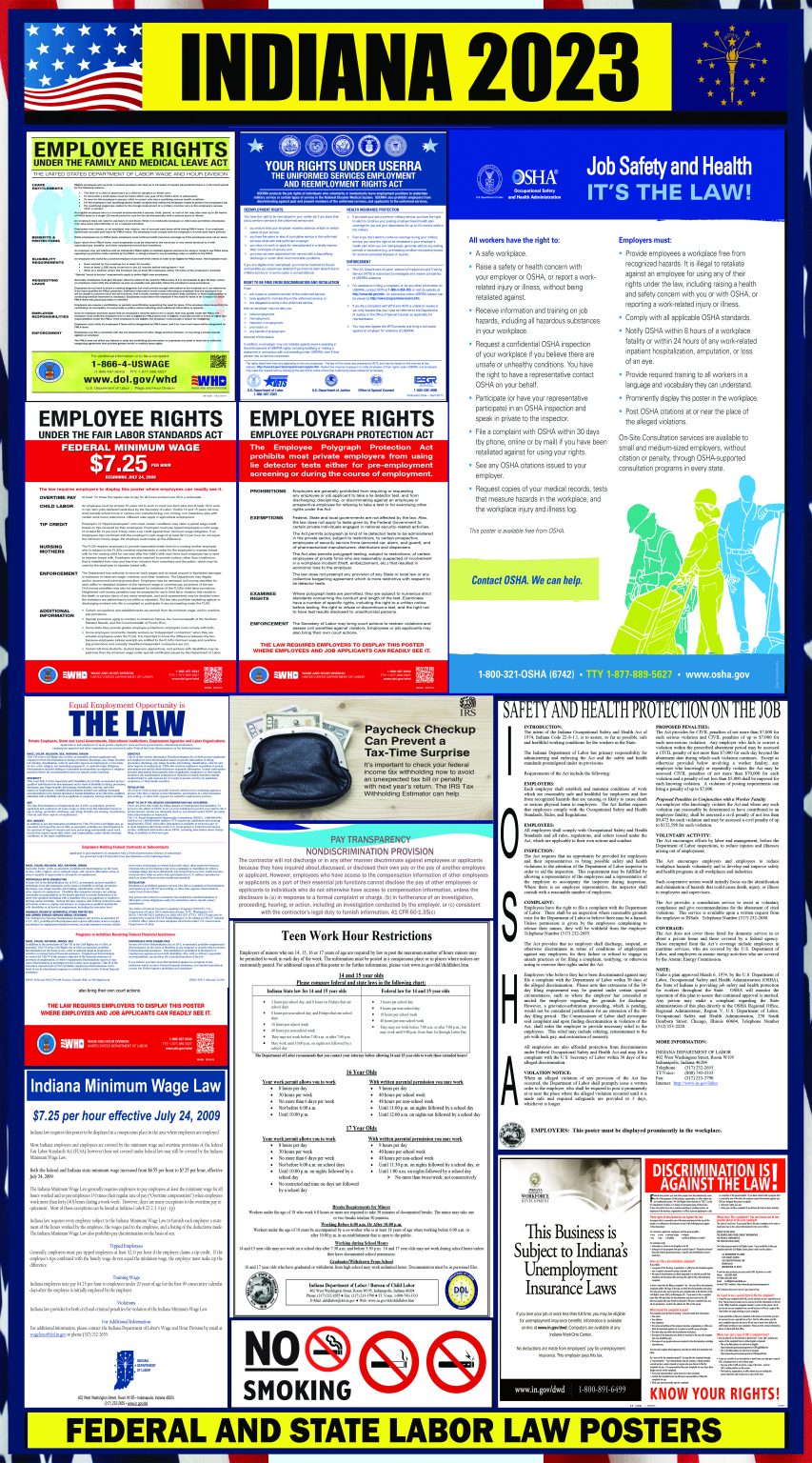 2023 Indiana Labor Law Posters ⭐ State, Federal, OSHA LABORLAWHRSIGNS