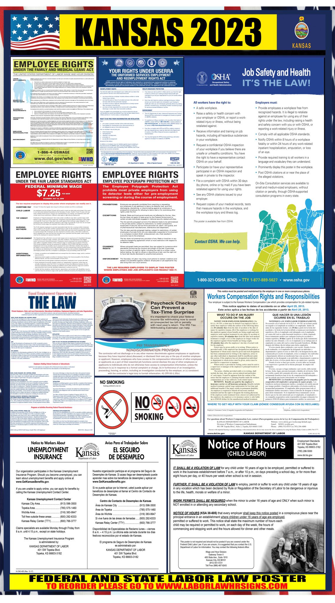 2023 Kansas Labor Law Posters State Federal OSHA LABORLAWHRSIGNS