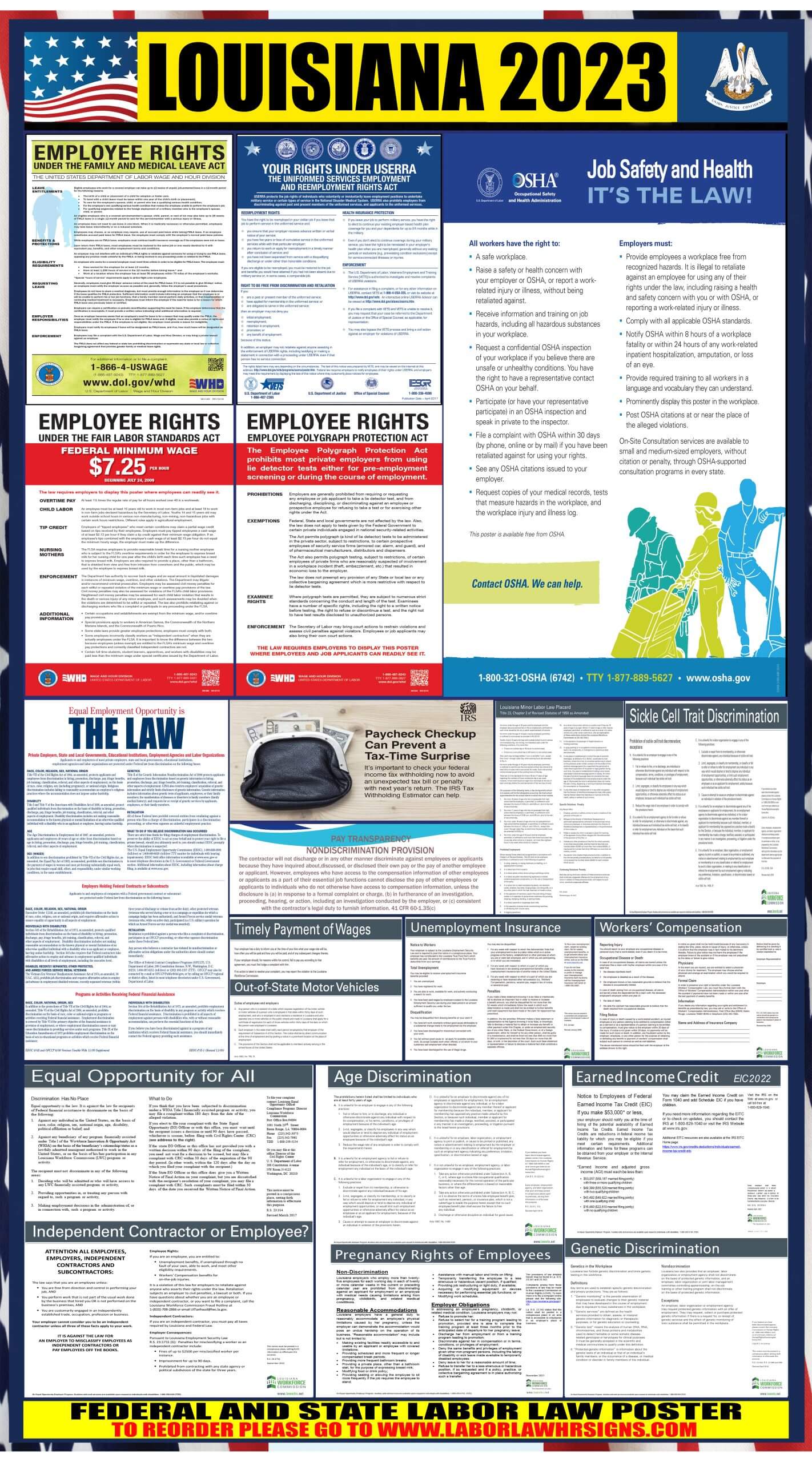 2023 Louisiana Labor Law Posters State Federal OSHA LABORLAWHRSIGNS