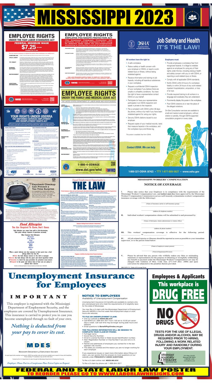 2023 Mississippi Labor Law Posters ⭐ State, Federal, OSHA