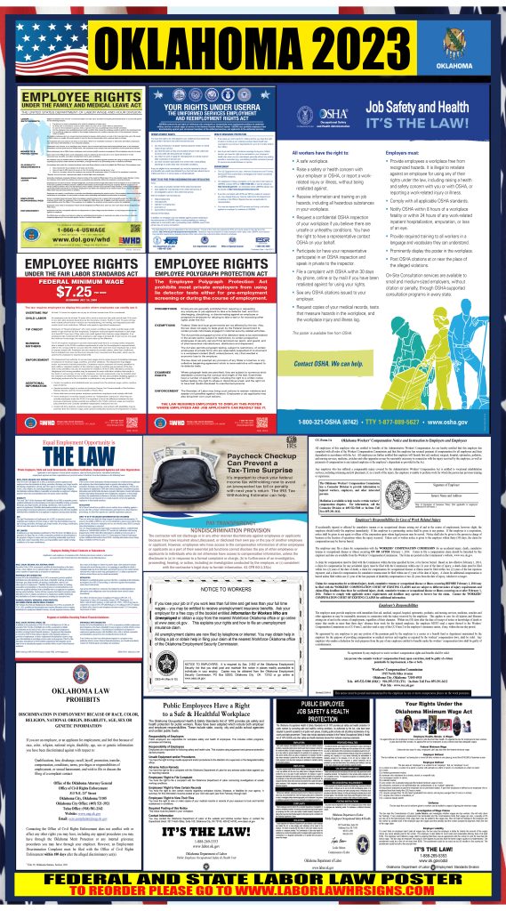 2023 Oklahoma Labor Law Posters ⭐ | State, Federal, OSHA | LABORLAWHRSIGNS