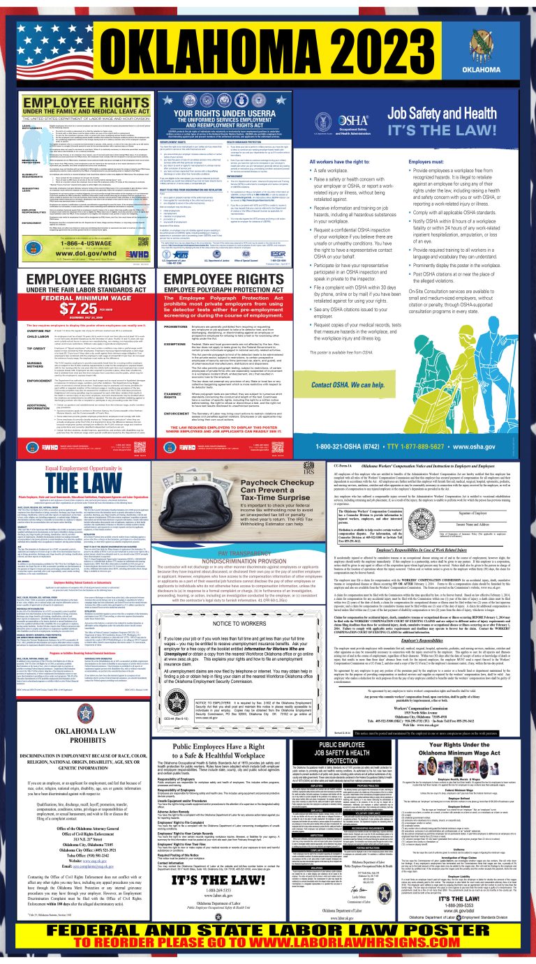 2023 Oklahoma Labor Law Posters ⭐ State, Federal, OSHA LABORLAWHRSIGNS
