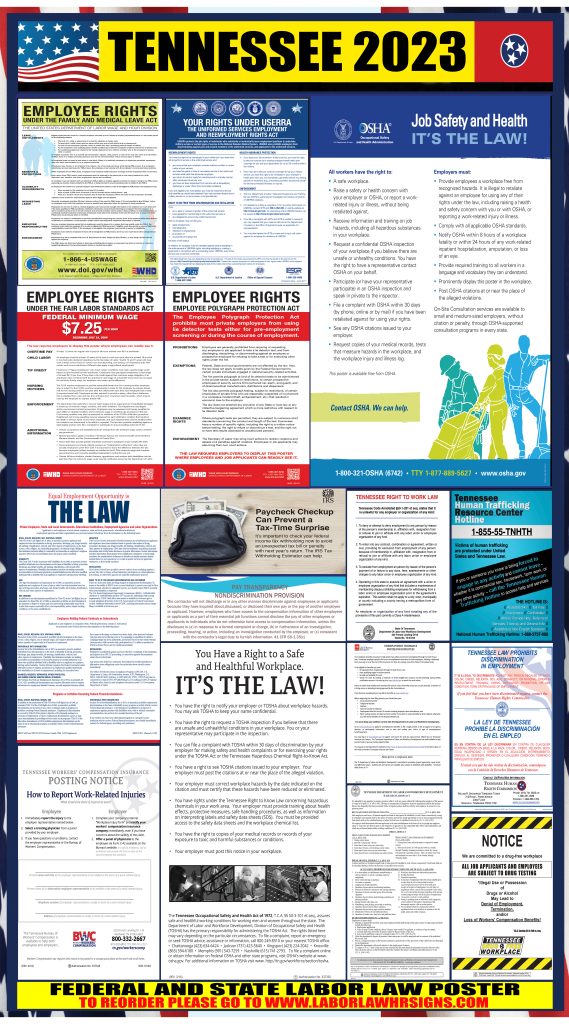 2023 Tennessee Labor Law Posters ⭐ State, Federal, OSHA LABORLAWHRSIGNS