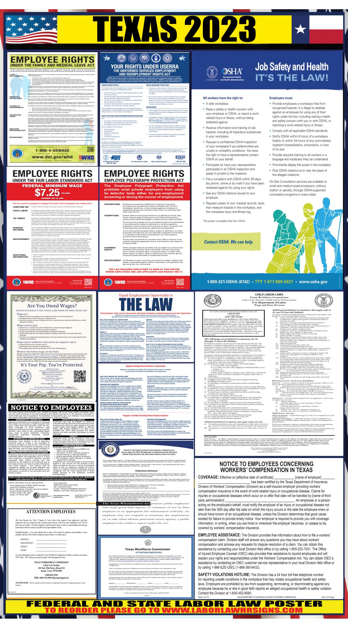 2023 Texas Labor Law Posters ⭐ State Federal Osha Laborlawhrsigns