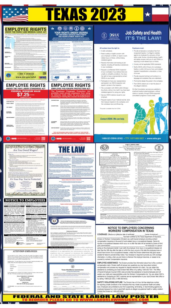 2023 Texas Labor Law Posters ⭐ | State, Federal, OSHA | LABORLAWHRSIGNS